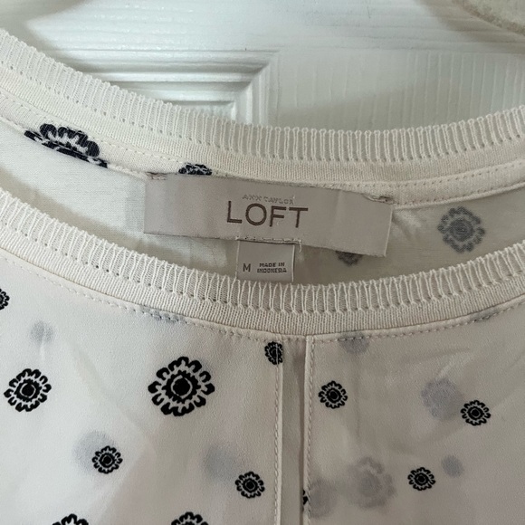 LOFT White Sleeveless Shell Top with Black Pattern - Picture 2 of 3